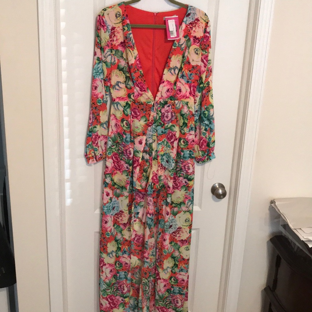 Floral romper maxi dress adjustable sleeves